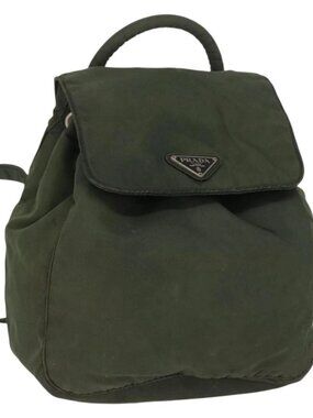 PRADA Backpack Nylon Khaki Silver Auth 166688